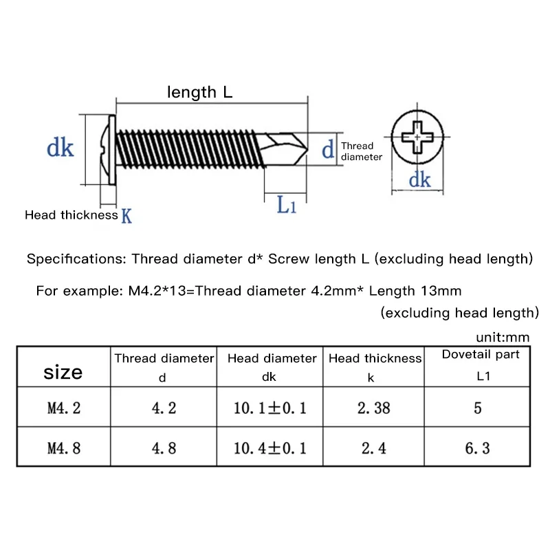 10pcs/lot Carbon Steel M4.2 Drill Type Self Tapping Galvanized Screw Drilling Tail Screw Electric Drill Screw