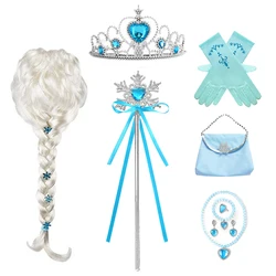 Princess Elsa Cosplay Accessories Gloves Wand Crown Jewelry Set Elsa Wig Braid For Snow Queen Princess Dress Clothes Cosplay