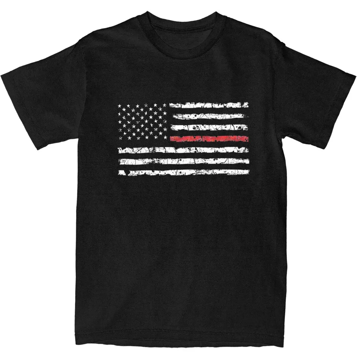 Red Line White American Flag T-Shirt USA Hippie T Shirts Short Sleeve Vintage Tshirt Summer 100% Cotton O Neck Oversize Tees