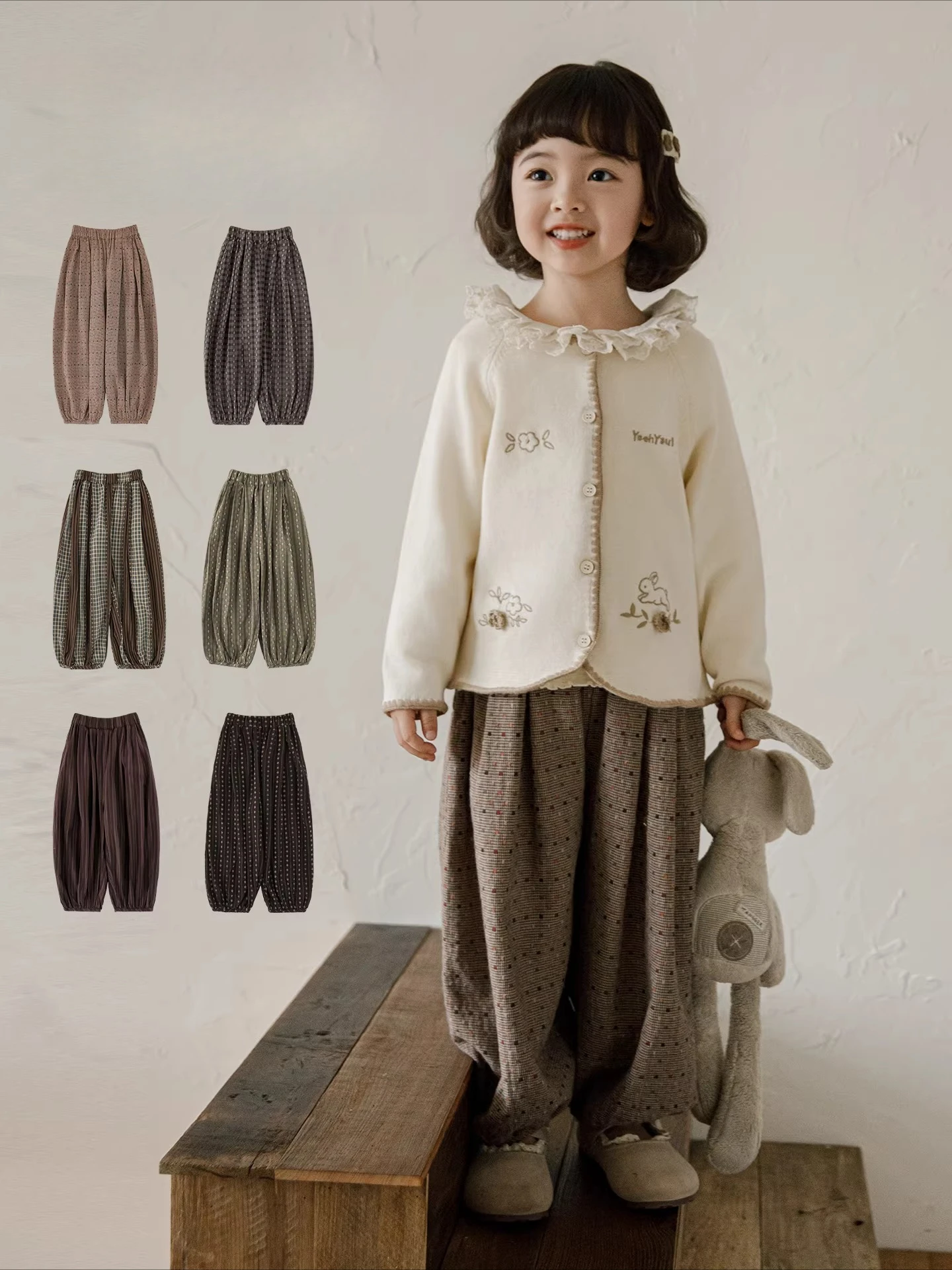 Girls 2026 Spring Ethnic Floral Cuffed Culottes Casual Comfortable Kids Bottoms Fade Resistant Ages 2-10Y
