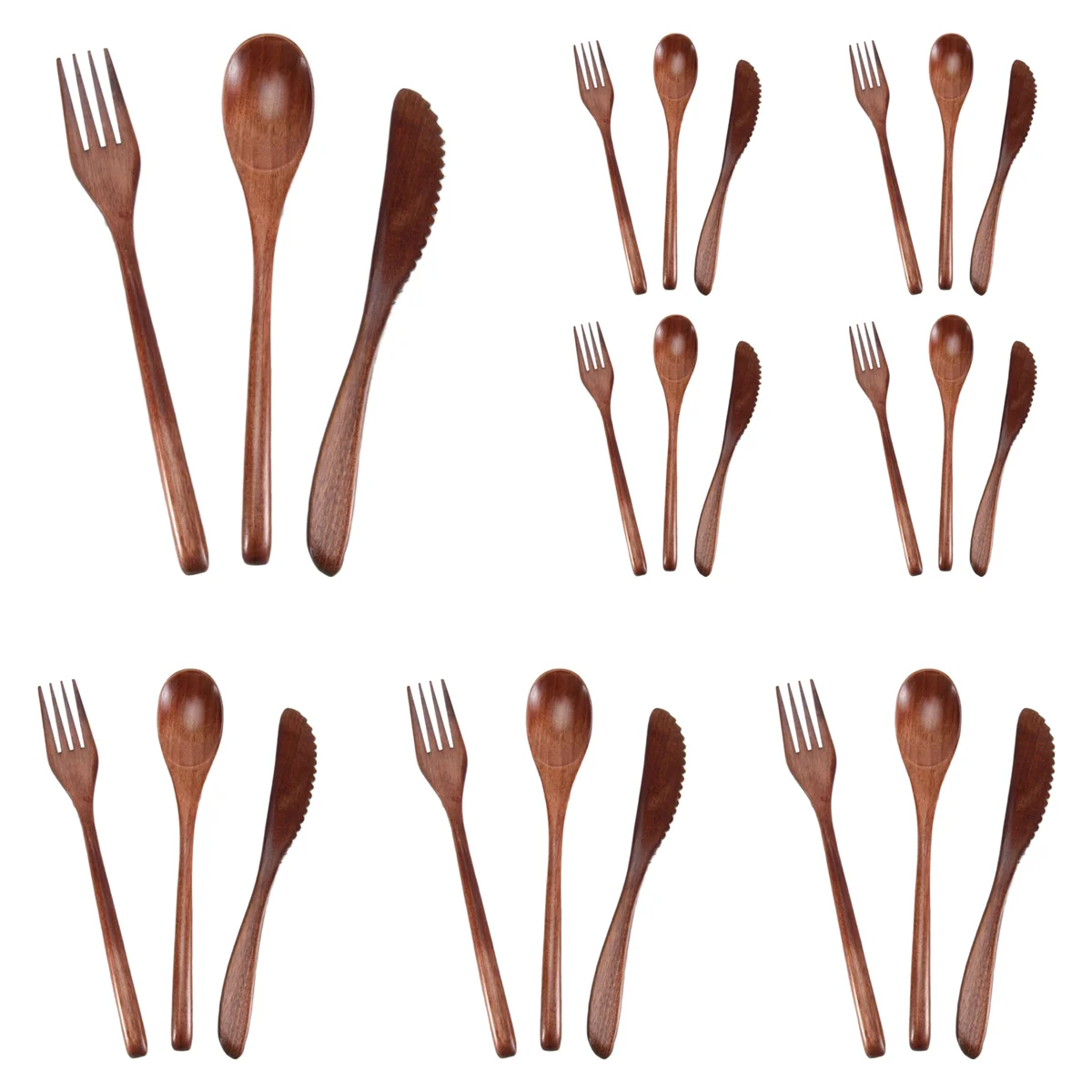 

AB51 Wooden Spoon Fork Knife Cutlery Set Wooden Dinner Utensil Set Kitchen Wooden Flatware Tableware Cutlery Set (24 Pieces)