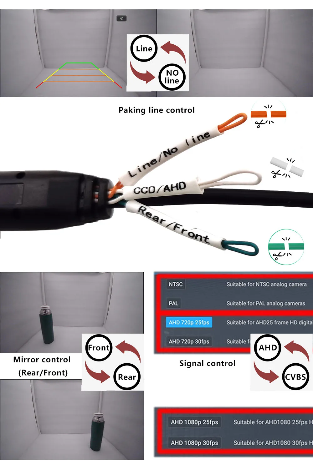 AHD 2K CCD Fisheye Objektiv Auto Hinten Seite vorderansicht Kamera Weitwinkel Rückfahrkamera Nachtsicht Wasserdicht – Detail 1