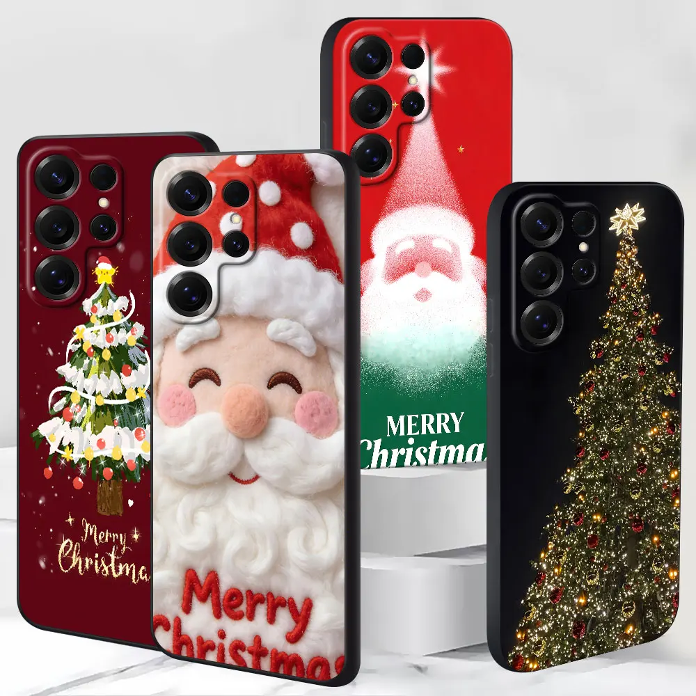 Merry Christmas Tree Case For Samsung S26 S25 S21 S24 S10 S23 S22 Ultra S20 FE S8 S9 Plus S7 Edge Black TPU Frosted Phone Cover