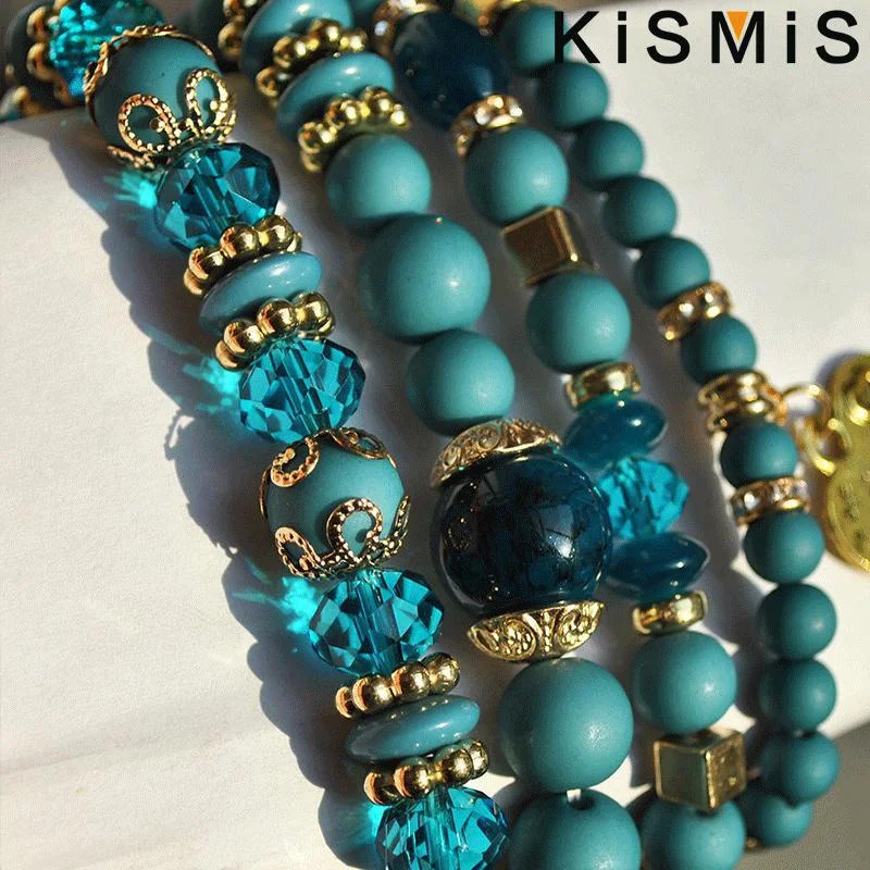 KISMIS 1Set Fashion Versatile Bohemian Ethnic Crystal Candy Beaded Ladies Multilayer Bracelet