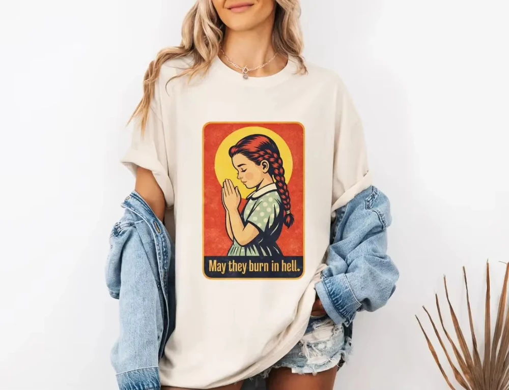 Summer Women's Retro Prayer Girl Pattern  Printed T-shirt Street Wear Hip Hop Comfortable T-shirt Daily Men's and Women's Wear