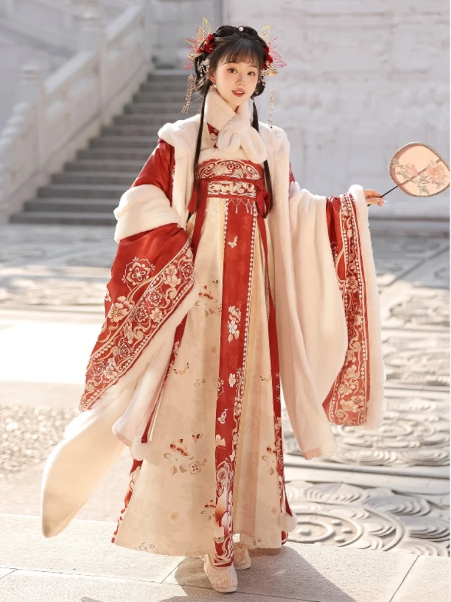 

Princ Sle Fce Lined Cotton Svel Top And Skirt Set Original Design Warm Winter Hanfu Women's Clothing