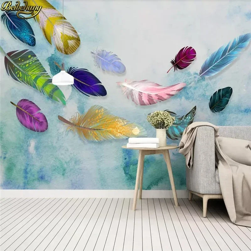 custom American minimalist colorful feather texture art background 3D Wall paper Murals Wallpaper Living Room Bedroom Stickers