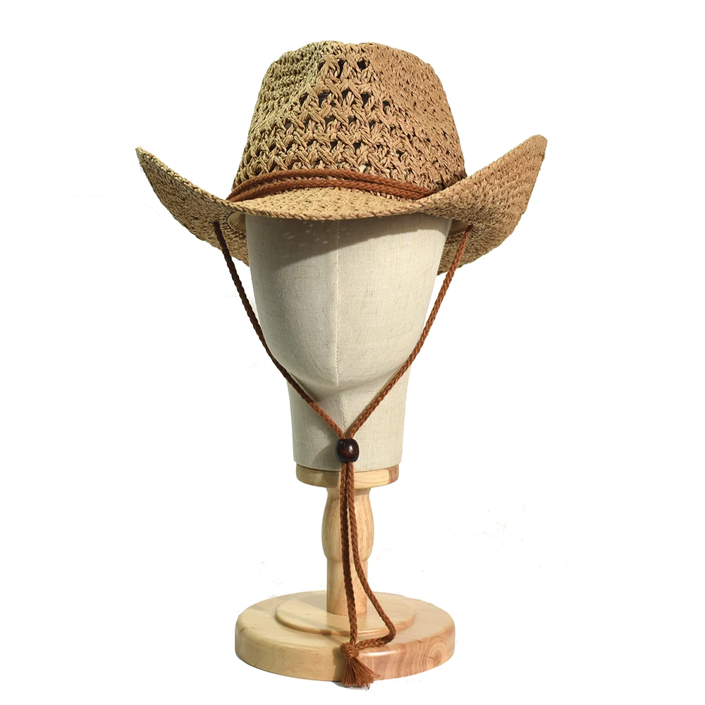 Panama Miękki Ręcznie robiony Kowbojski Słomkowy Kapelusz Letni Mężczyźni Kobiety Outdoor Travel Beach Hats Unisex Solid Wide Brim Beach Sun Cap Fedora Hat