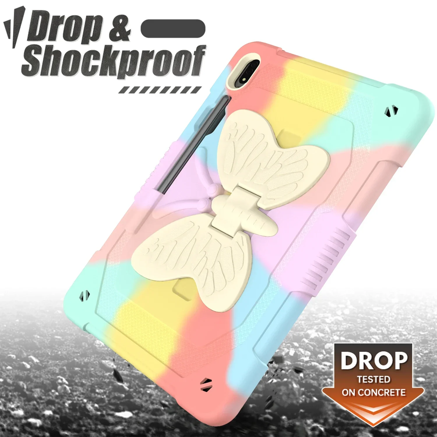 Etui Samsung Tab Case S9 S8 S7 Plus S10 FE A9 A8 S7fe Butterfly Kickstand Shockproof Stand Hard Tablet Cover Funda dla dzieci