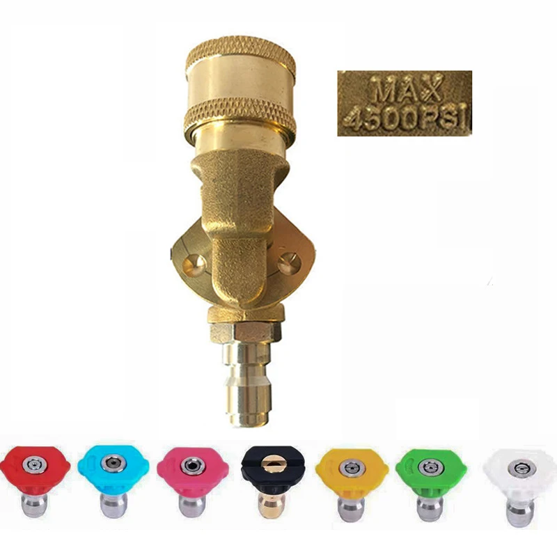 180° Pivoting Pressure Washer Coupler with 5 Angle Nozzle Tips, 1/4