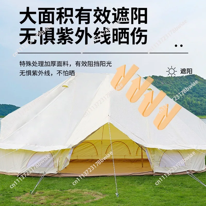 Outdoor thickened large tent, double top style, cotton canvas, flame retardant, sun protection and rainproof camping style tent