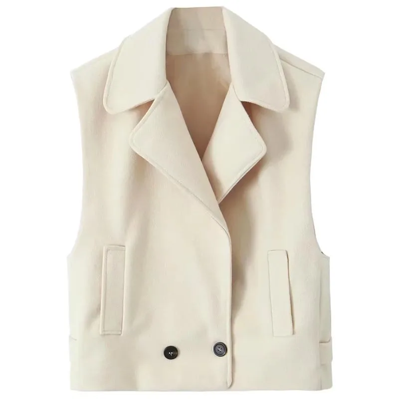 TRAF-Chaleco corto de Tweed para mujer, abrigo sin mangas con cuello de solapa, ropa de abrigo elegante y cálida, novedad de otoño e invierno