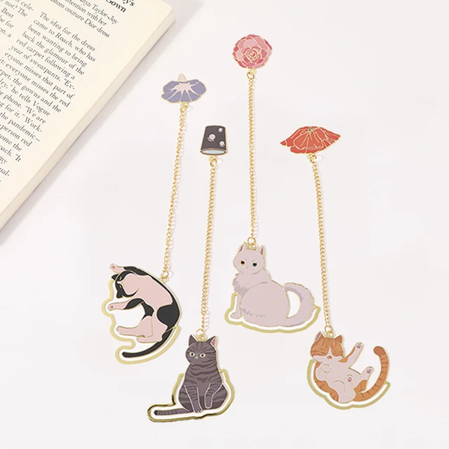 1PC Cat Chaining Bookmark Metal Bookmark Brass Metal Classical Cute Style Student Gift Cultural and Creative Hollow Bookmark