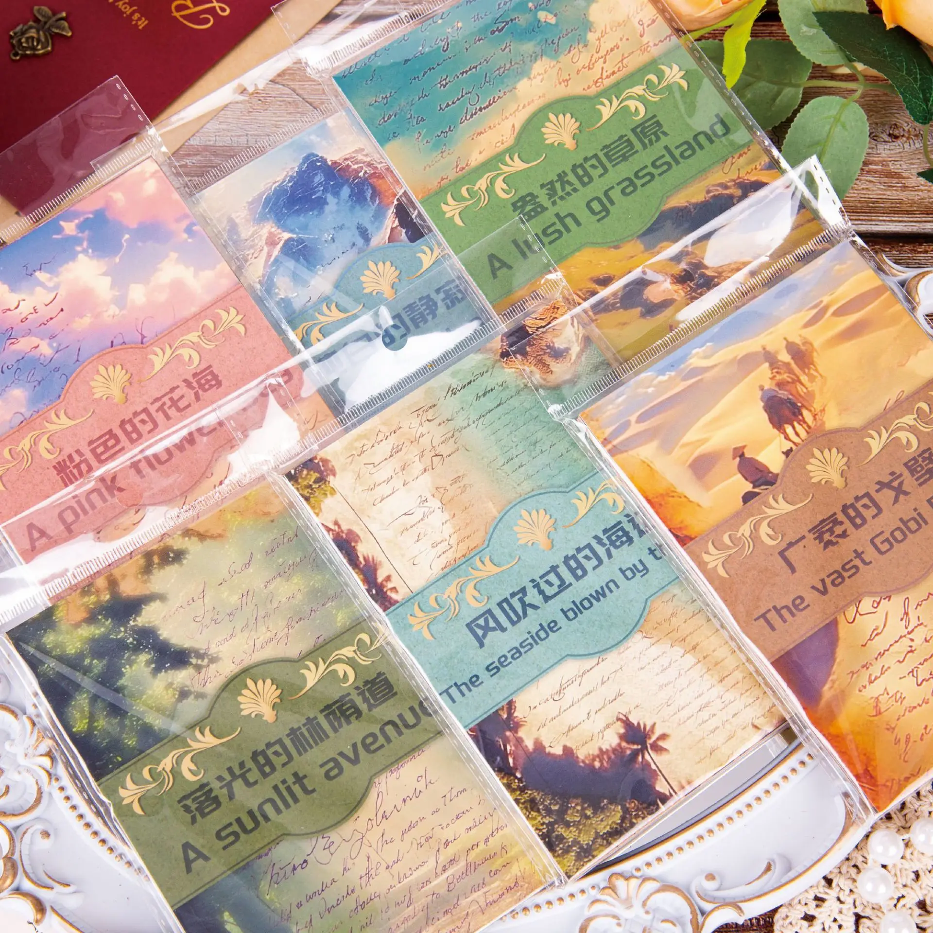 6 أنماط 30 قطعة سلسلة المناظر الطبيعية المواد ورقة المشهد موضوع ملصقات صناعة يدوية سكرابوكينغ المواد ألبوم مذكرات اليدوية