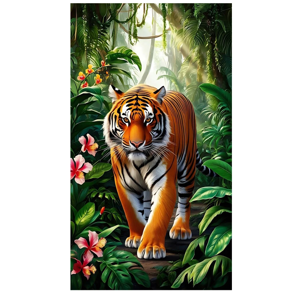 5D DIY Large Wandering Tigers Diamond Painting Jungle Forest Landscape Full Square Round Diamond Mosaic Embroidery Rhinestone