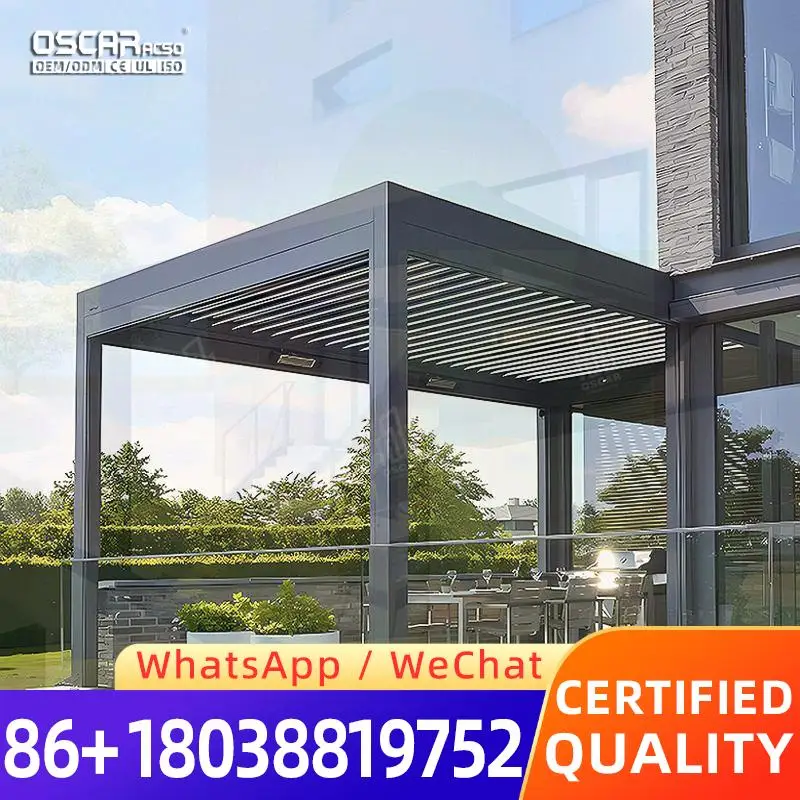 في الهواء الطلق 10 أقدام × 10 أقدام مقاوم للماء سقف مزخرف بمحرك هيكل ألومنيوم مناخي حيوي لحديقة الفناء الخلفي العريشة #1