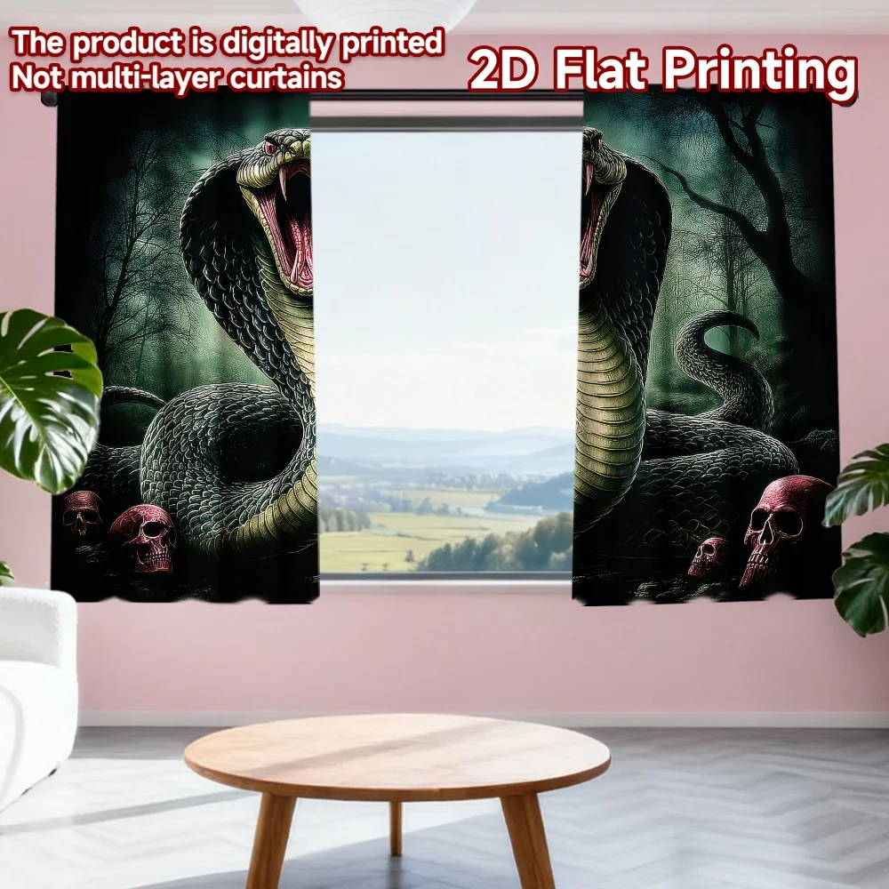 

2D flat printing 2pcs Party Curtain Halloween Cobra and Skulls Digital Printed Polyester Drapes Holiday Decorations Perfect for