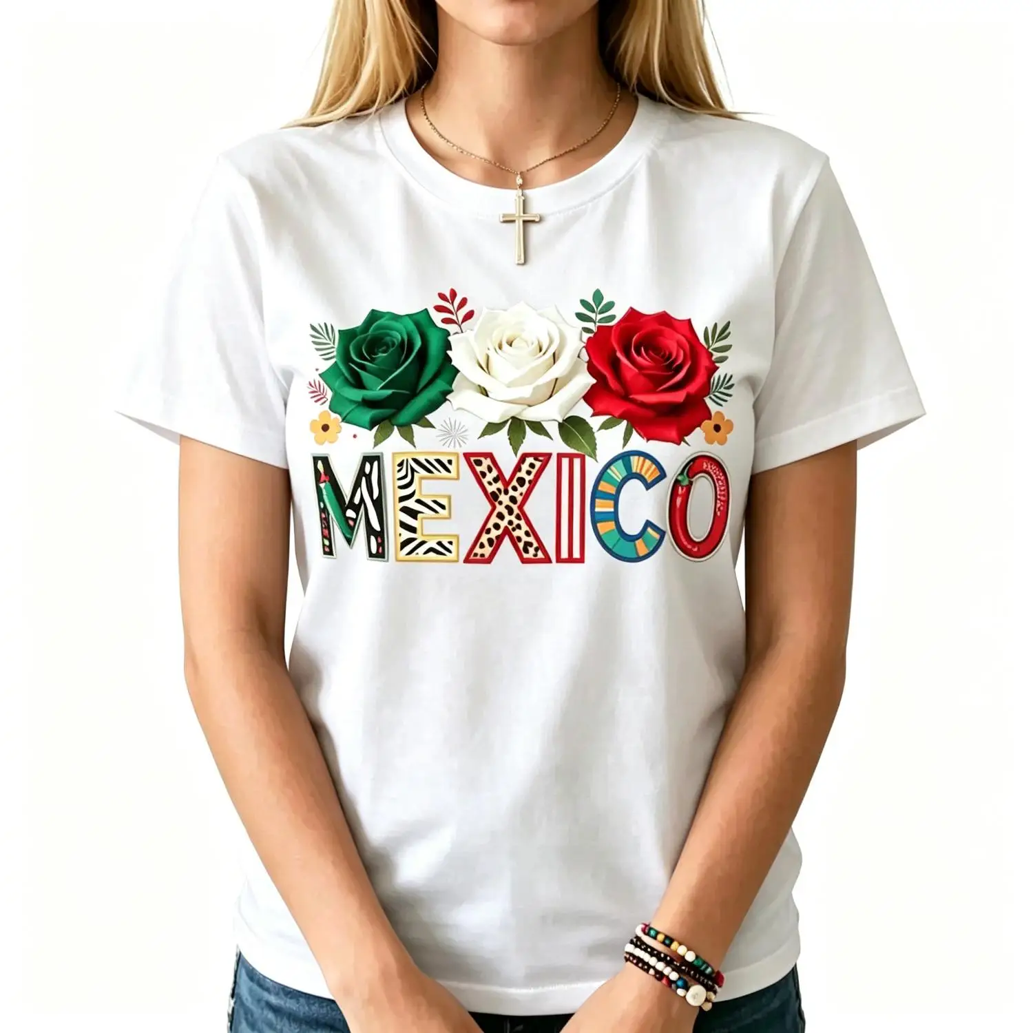 Creative Pattern Print Cotton T-shirt Featuring Mexico Theme Ideal for Women's Spring Summer and Fall Casual Fashion Machine Washable Suitable for Sports Daily and Party Wear