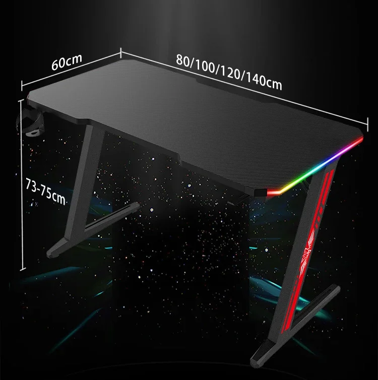 Modern Multi-Color Light Show 60 inch Large Size Computer Table Z shape Gaming Desk With RGB LED Light