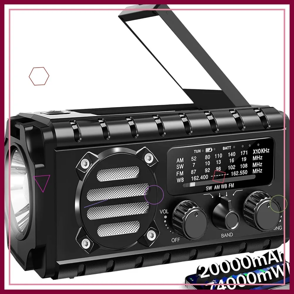 

Аварийное радио на солнечной батарее емкостью 20000 мАч с метеостанцией NOAA, зарядным устройством для телефона, фонариком и SOS-сигнализацией для выживания на открытом воздухе