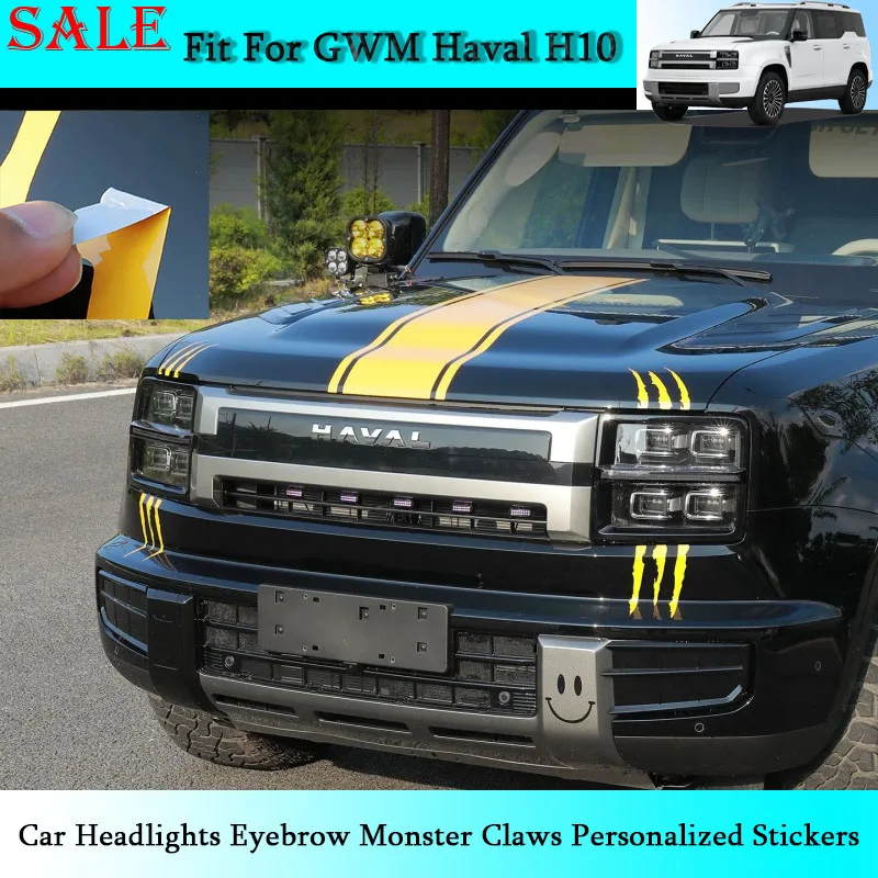 Fit for GWM Haval H10 2026 Car Headlights Eyebrow Monster Claws Personalized Stickers Car Exterior Decoration Modification Parts