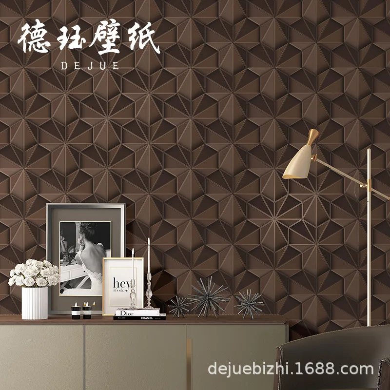 Modern Minimalist 3D Embossed Leather Texture Grid Wallpaper Nordic Style Bedroom Living Room Accent Wall Decor