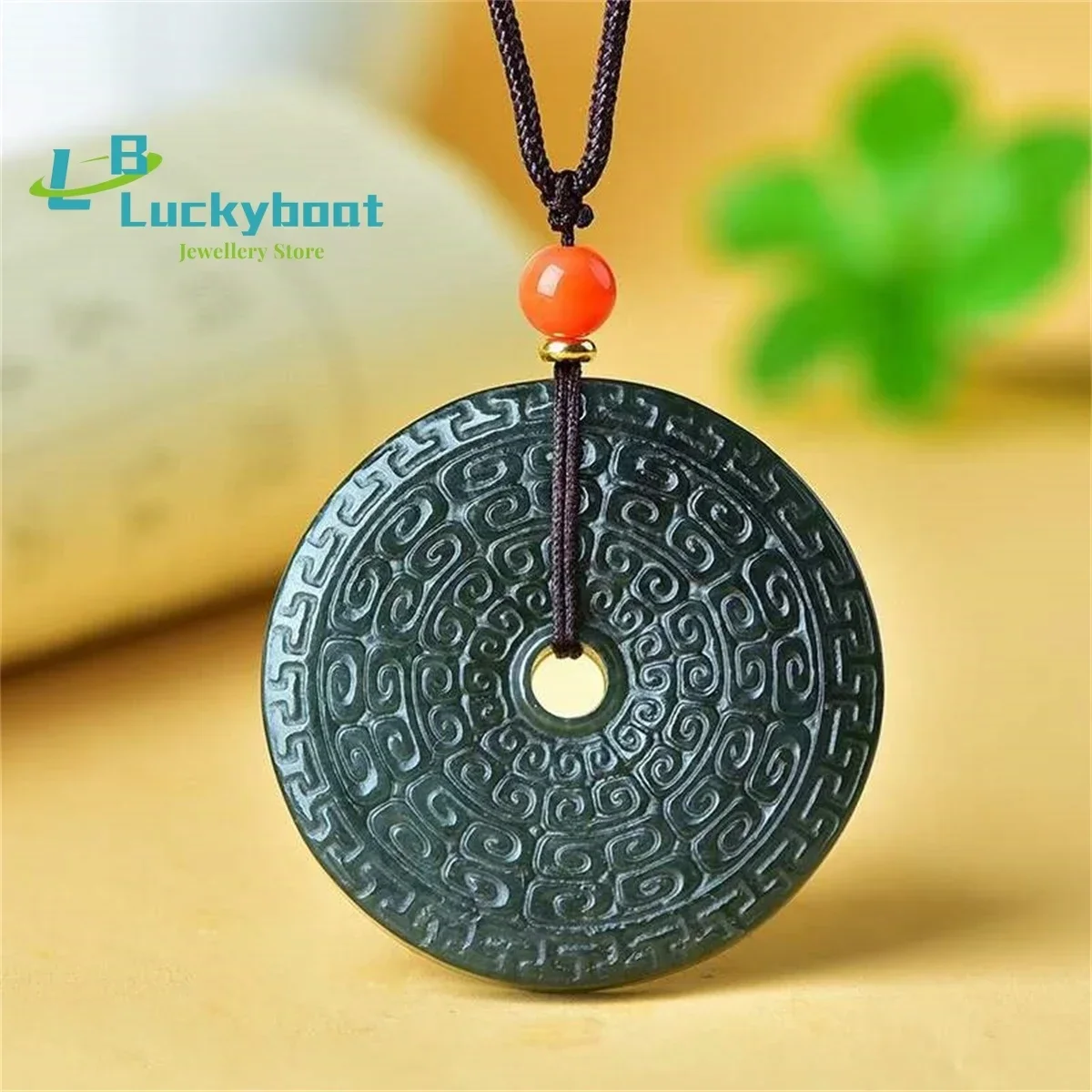 Natural Hetian Qingyu Antique Wrinkle Safety Buckle Pendant Simple and Personalized Fashion Versatile for Men and Women