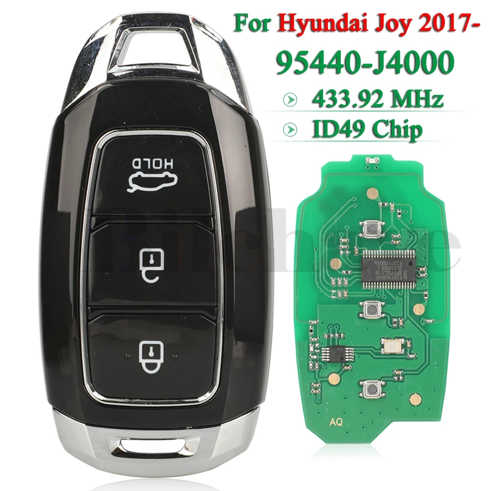 jingyuqin 3 Buttons 433.92Mhz ID49 Chip For Hyundai New Joy 2017 Remote Control Car Key Fob Replacement