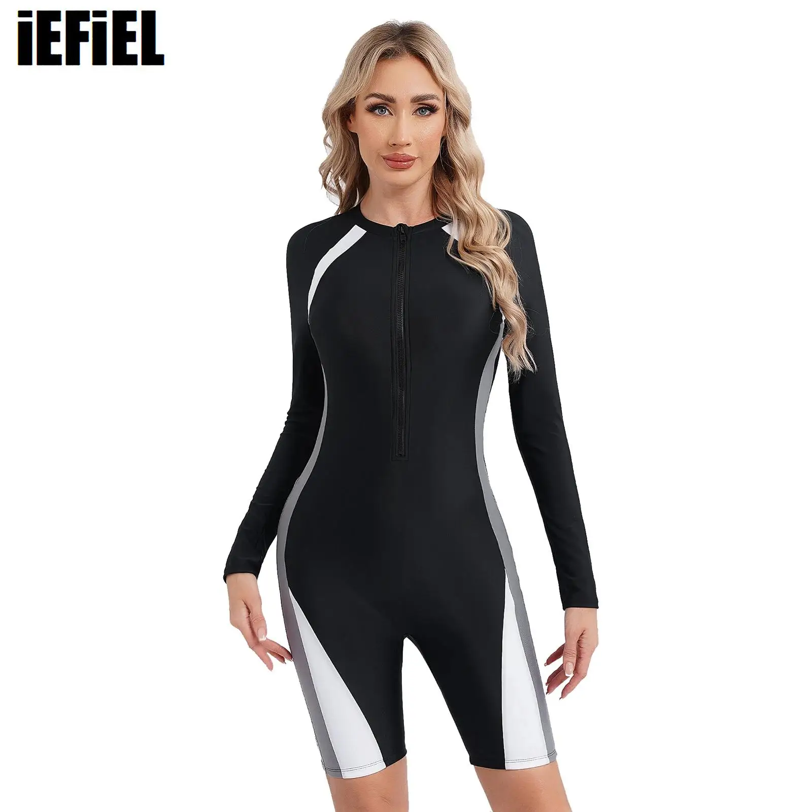 

Women Surfing Athletic Swimsuit One-piece Wetsuit Long Sleeve Padded Boyleg Zipper Swimwear UPF50+ Rash Guard Beach Bathing Suit