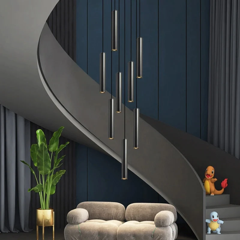Tubular Long Chandelier Modern Living Room Pendant Hanging Large Home Decoration Chandelier Villa Stair Staircase Lighting