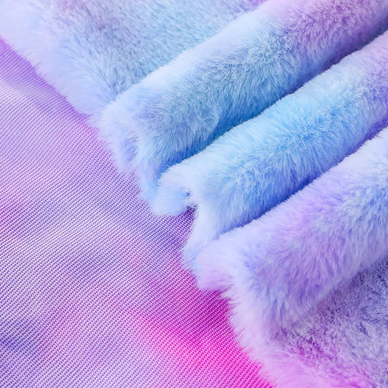 New Thickened Imitation Otter Rabbit Hair Fabric Tie Dyed Plush Fabric Gradient Rainbow Rabbit Hair Fur Coat DIY Bedding Fabric