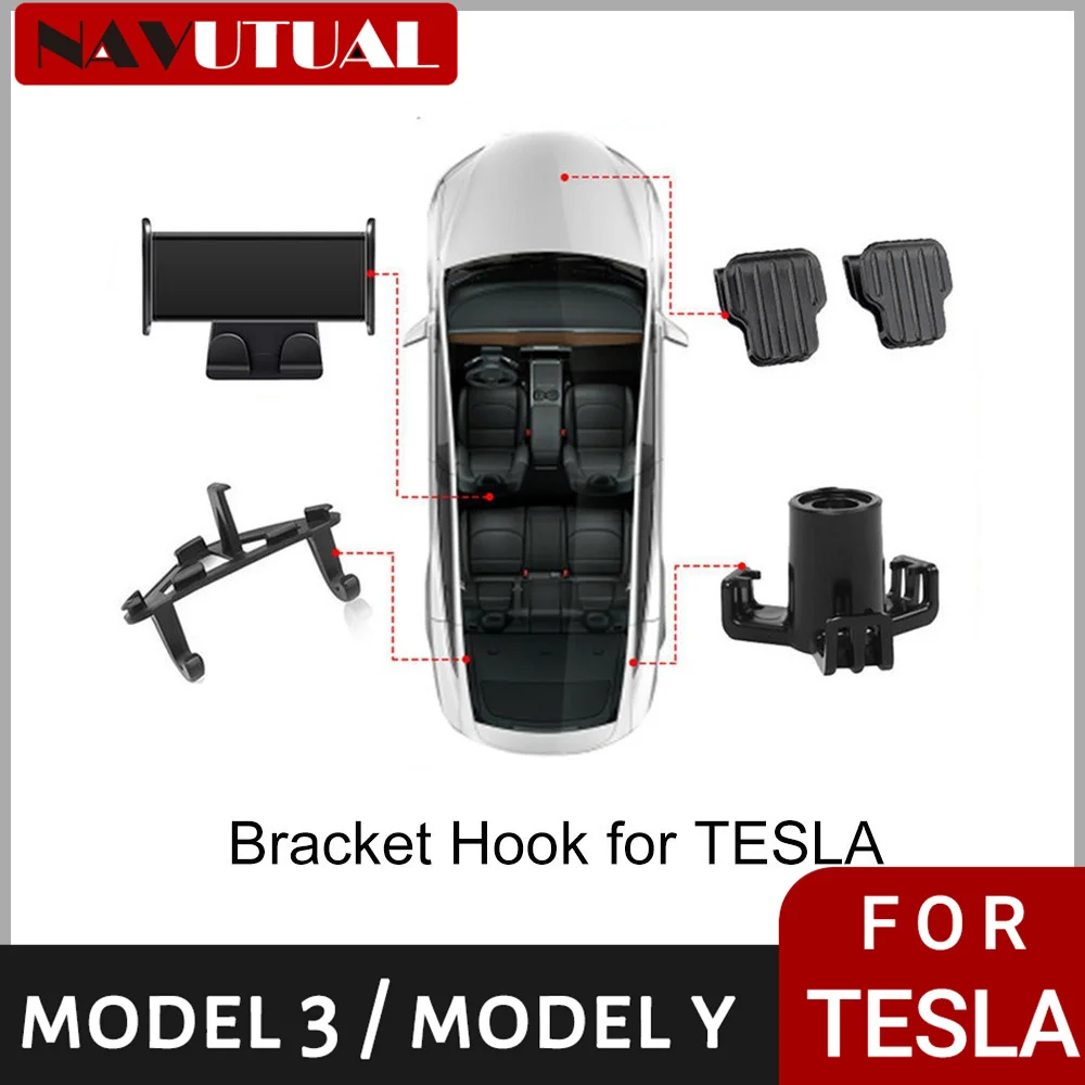 For Tesla Model 3/Y Frunk Trunk Hook Back Seat Phone Holder 360 Degree Rotate Stand Headrest Bracket for Tablet PC iPad Mini Pro 