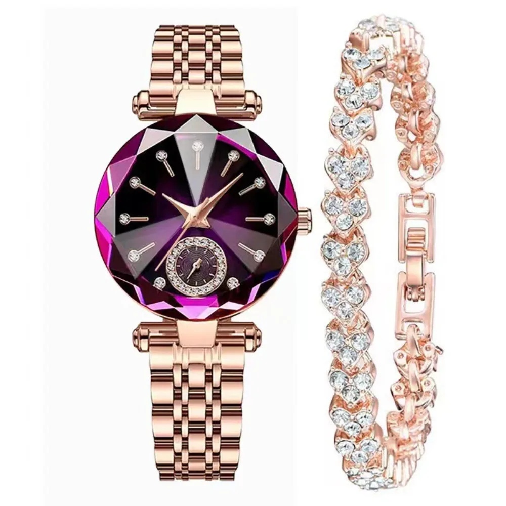 Luxury Women's Wristwatch Elegant Inlaid Diamond Rhinestone Quartz Watches Jewelry Design Exquisite Watch Bracelet Set