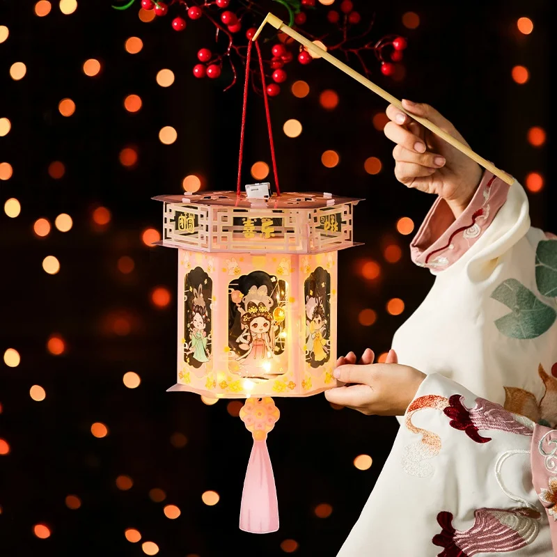 1PCS Chinese Lanterns Retro Jade Rabbit Portable Lanterns Handmade DIY Luminous Mid-Autumn Festival Stage Performance Props Gift