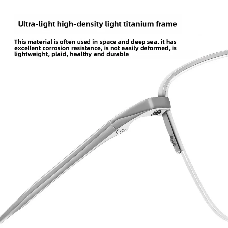 إطار ذهبي مربع خفيف للغاية بنصف إطار من التيتانيوم النقي للرجال وجه كبير يمكن تجهيزها بنظارات طبية لقصر النظر #3