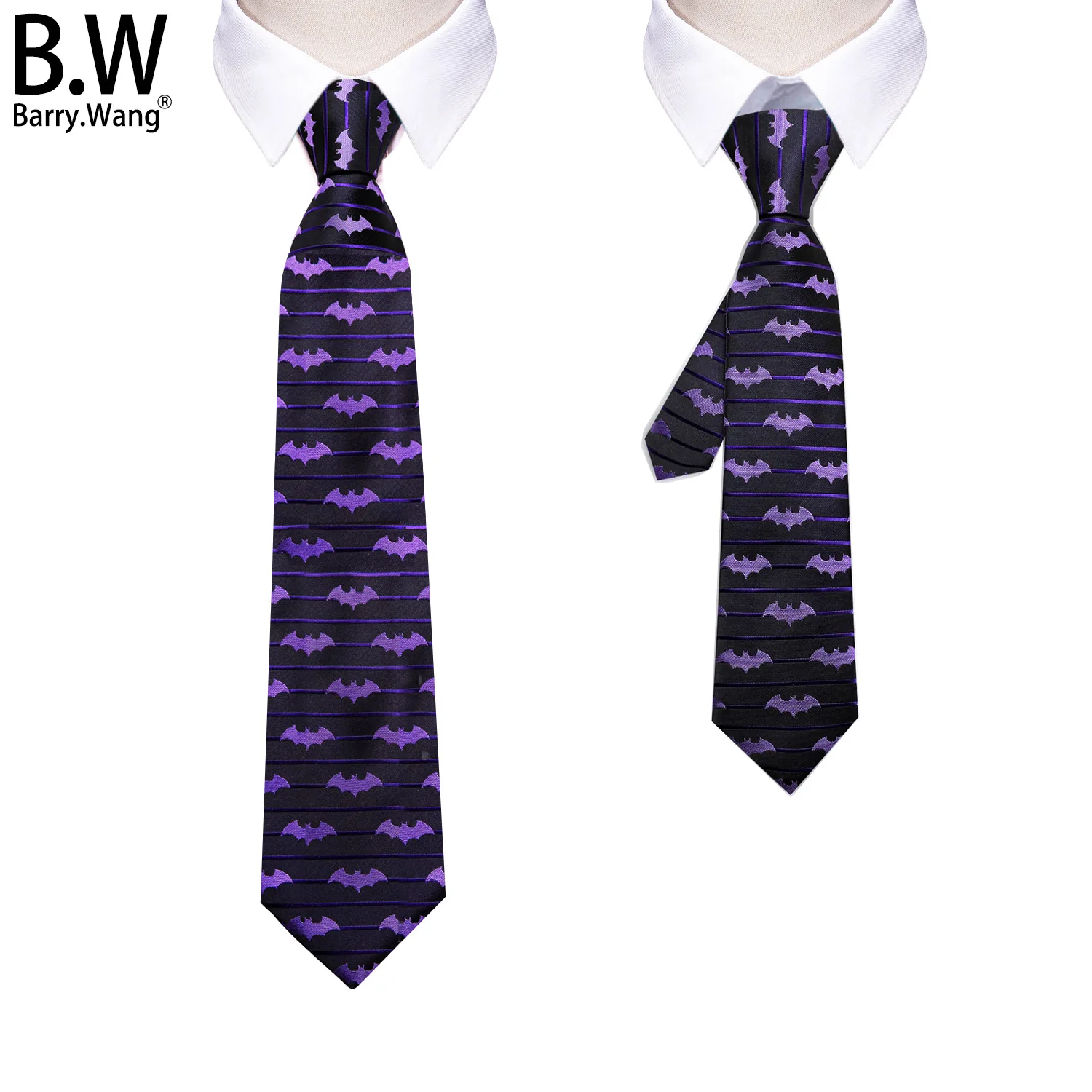 Barry.Wang Tie for Dad and Son Jacquard Purple Bat Silk Necktie HandKerchief Parent-child Adult Boy Men Young Party Wedding Gift