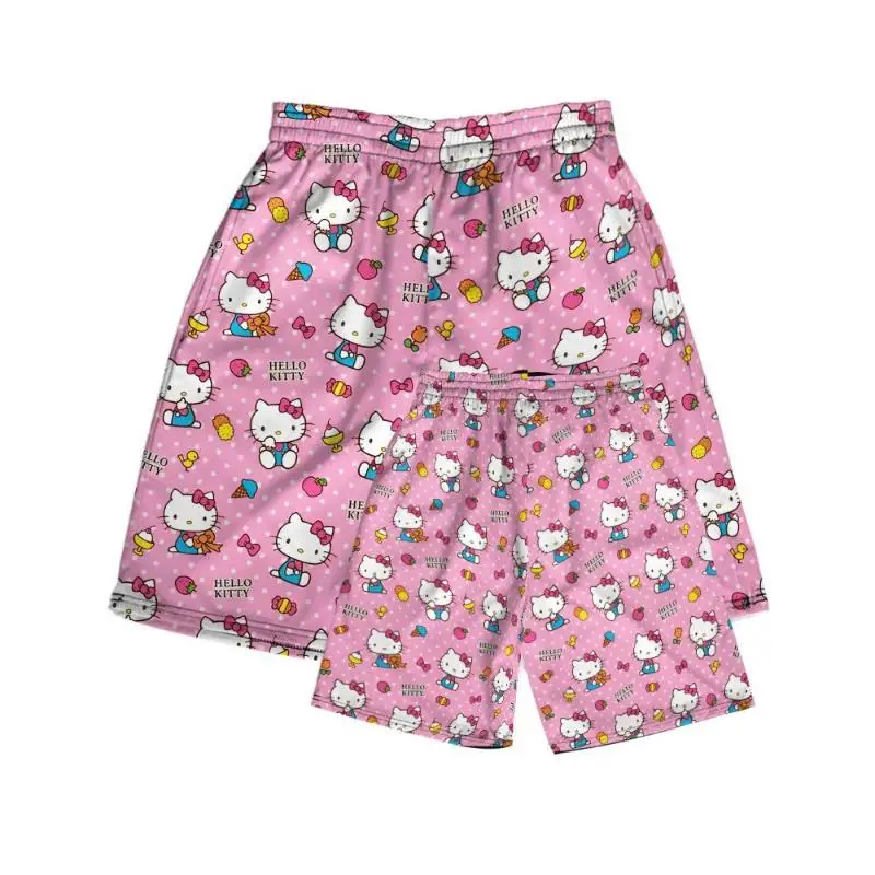 Sanrio 여름 반바지 Hello Kittys Kawaii 귀여운 크롭 바지 스포츠 느슨한 여름 핫 세일 캐주얼 편안한 통기성 만화
