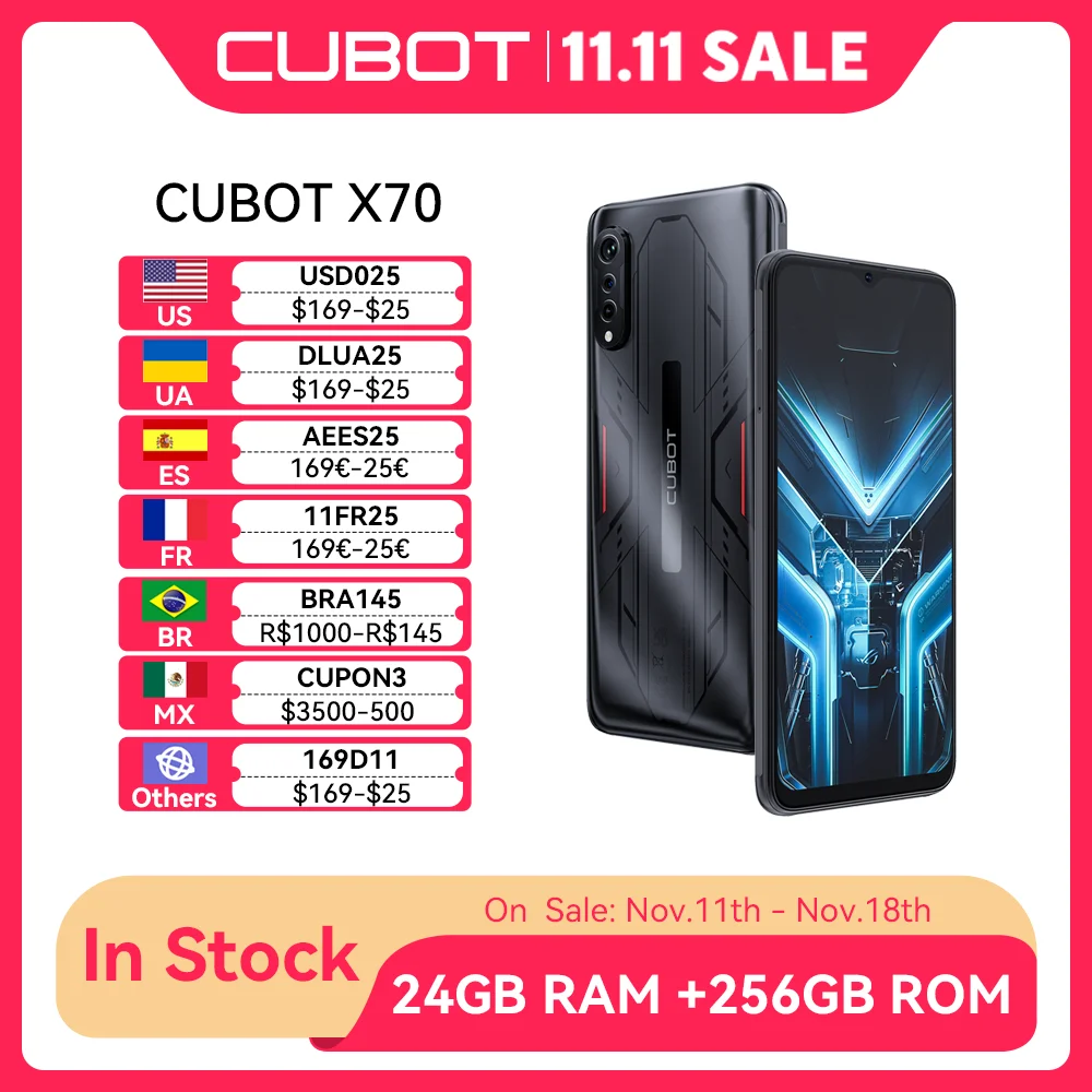 Cubot X70, Android 13, Helio G99, Octa-Core, 120Hz 6.583 Inch Screen, 24GB RAM(12GB+12GB Extended), 256GB ROM, 100MP Camera, NFC