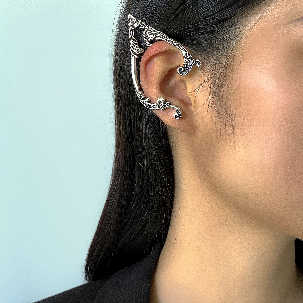 1Pair Goth Punk Fairy Elf Ear Cuff Earrings for Women Trendy Vintage Piercing Clip Earring Halloween Jewelry Accessories Gift