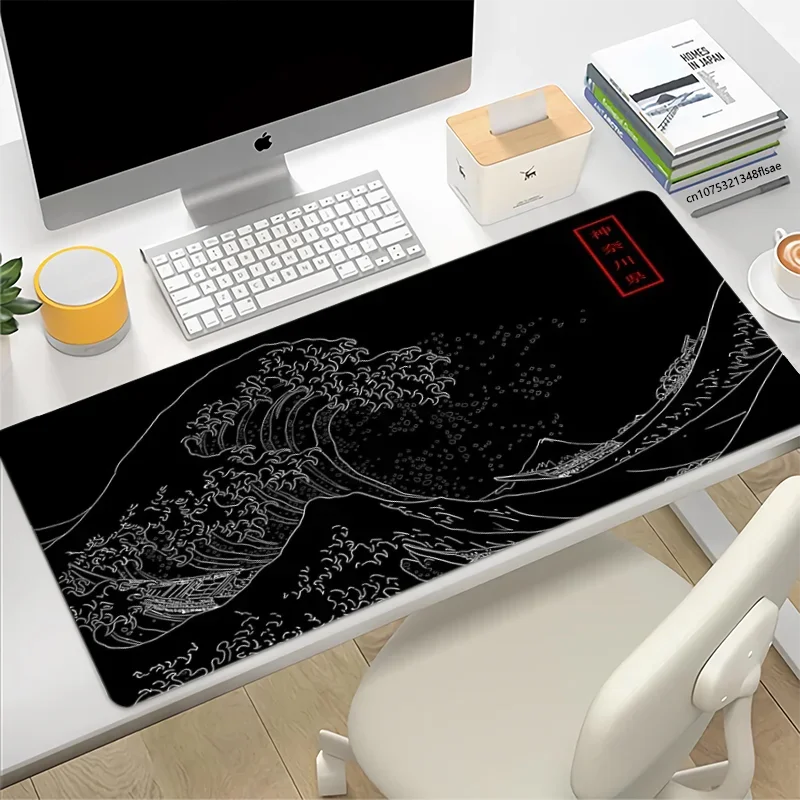 Black & White Japan Art Great Waves Mouse Pad Gaming XL HD Custom New Mousepad XXL Playmat Office Computer Non-Slip Big Mice Pad