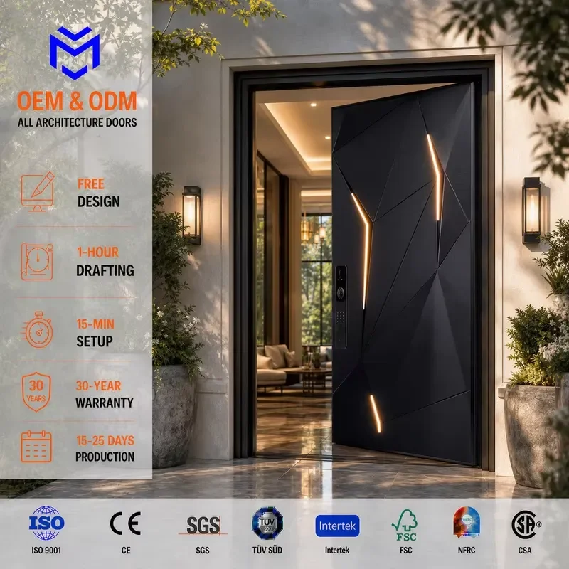 Custom China High Quality External Bulletproof Hurricane Impact Metal Exterior Aluminum Security Pivot Doors for Houses