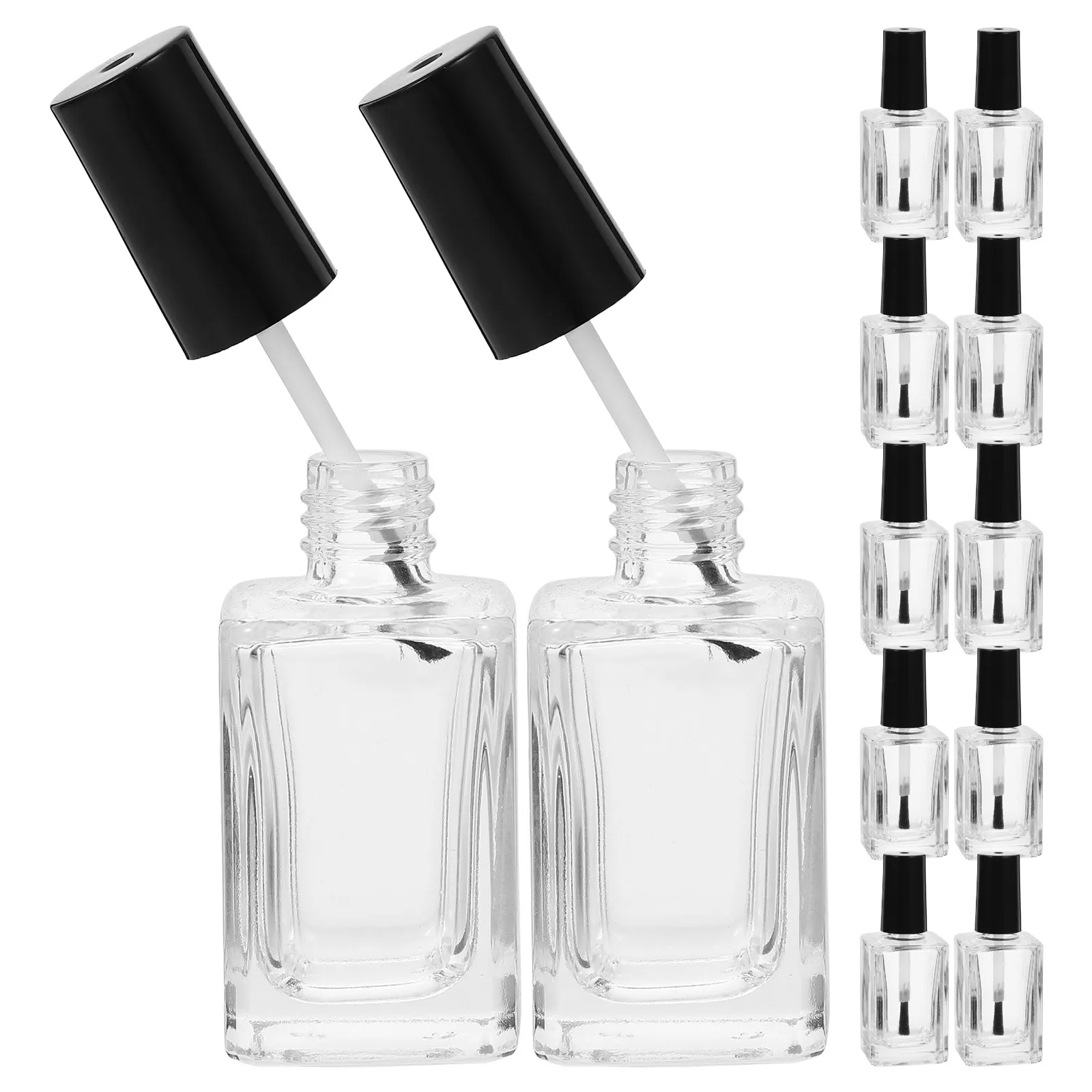 

15Pcs Glass Nail Bottle Clear Round with Brush Black Lid for Repackaging Polish Liquid Empty Container Refillable Vial