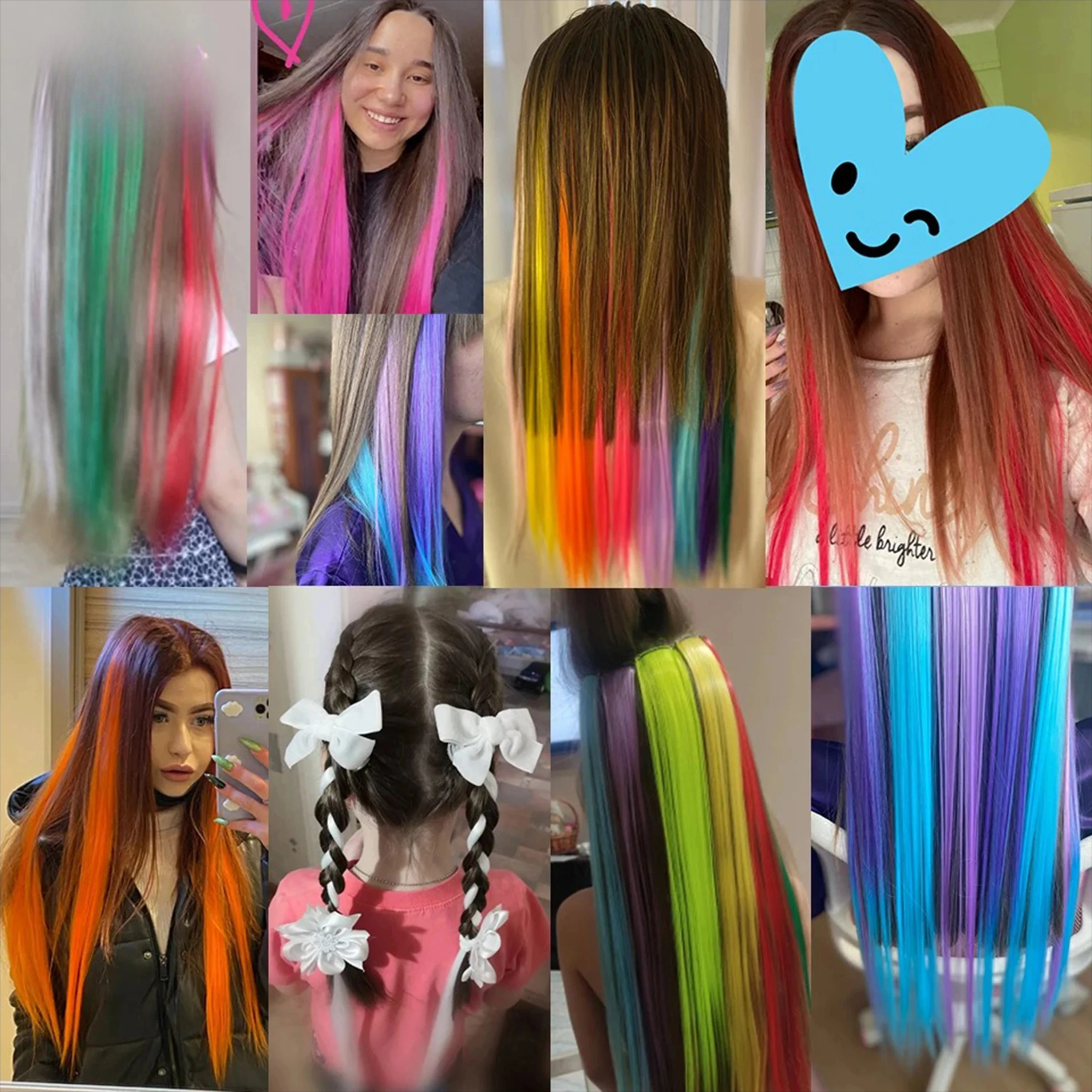 18 لون كليب نمط وصلات شعر 22 بوصة لون وصلات شعر عالية اللمعان طويل مستقيم شعر مستعار اصطناعي للأطفال النساء