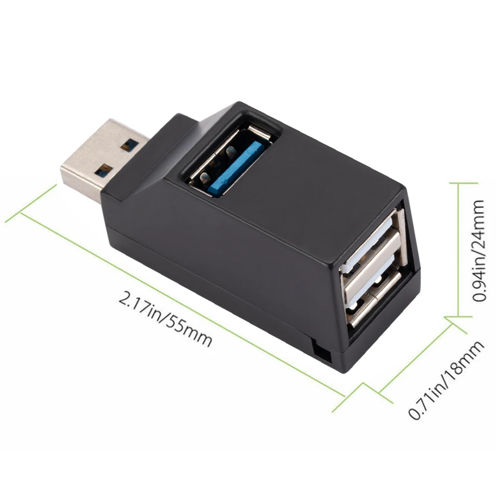 USB 3.0 /2.0 Hub Adapter Extender, Mini Splitter, 3 Portas, Alta Velocidade, U Disk Reader, Transferência de Dados para PC, Acessórios Laptop