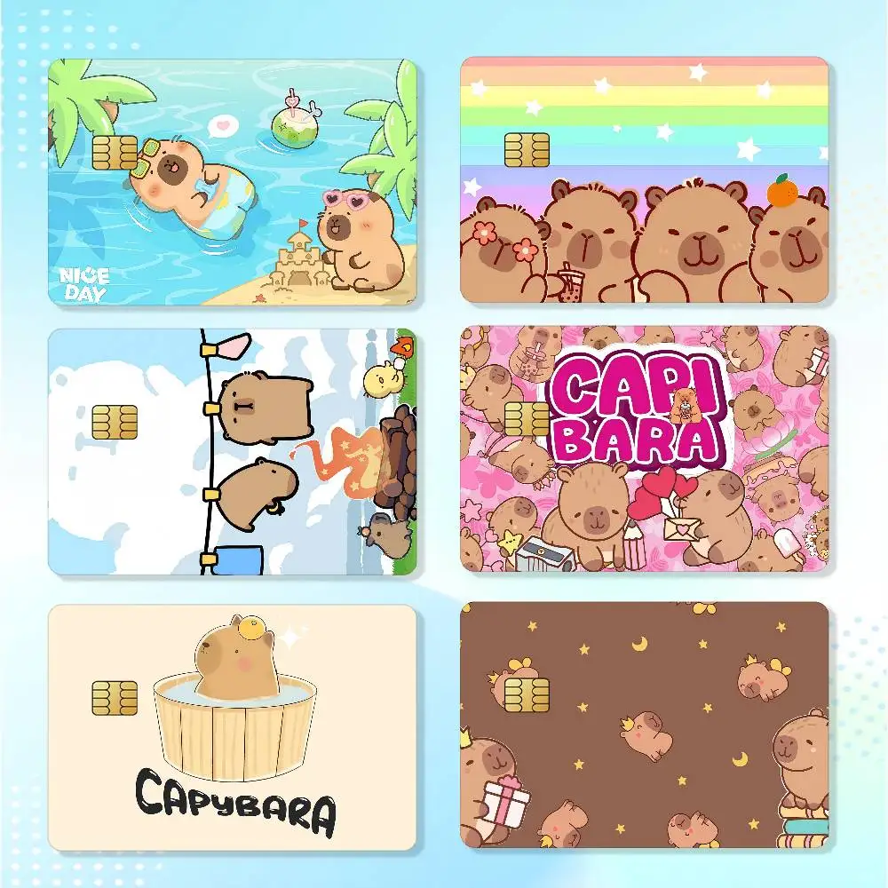 Cute Capybara Credit Skin Cover Card Stickers 4PCS Film Bus Pass Front Decoration Bank Debit Waterproof