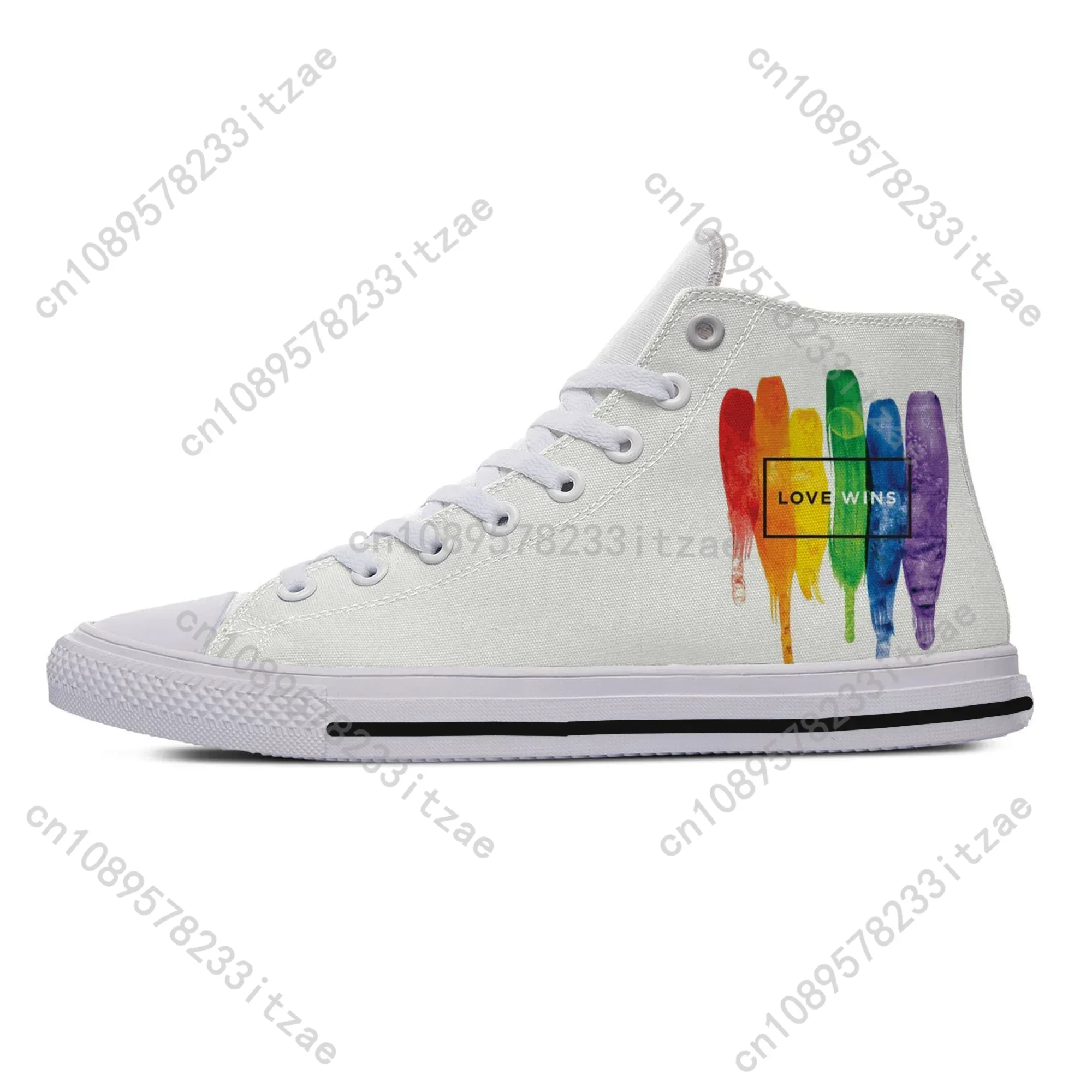 

Hot New Summer Love Wins Rainbow Retro Novelty Design Lightweight High Top Canvas Shoes Men Women Casual Sneakers Board Shoes