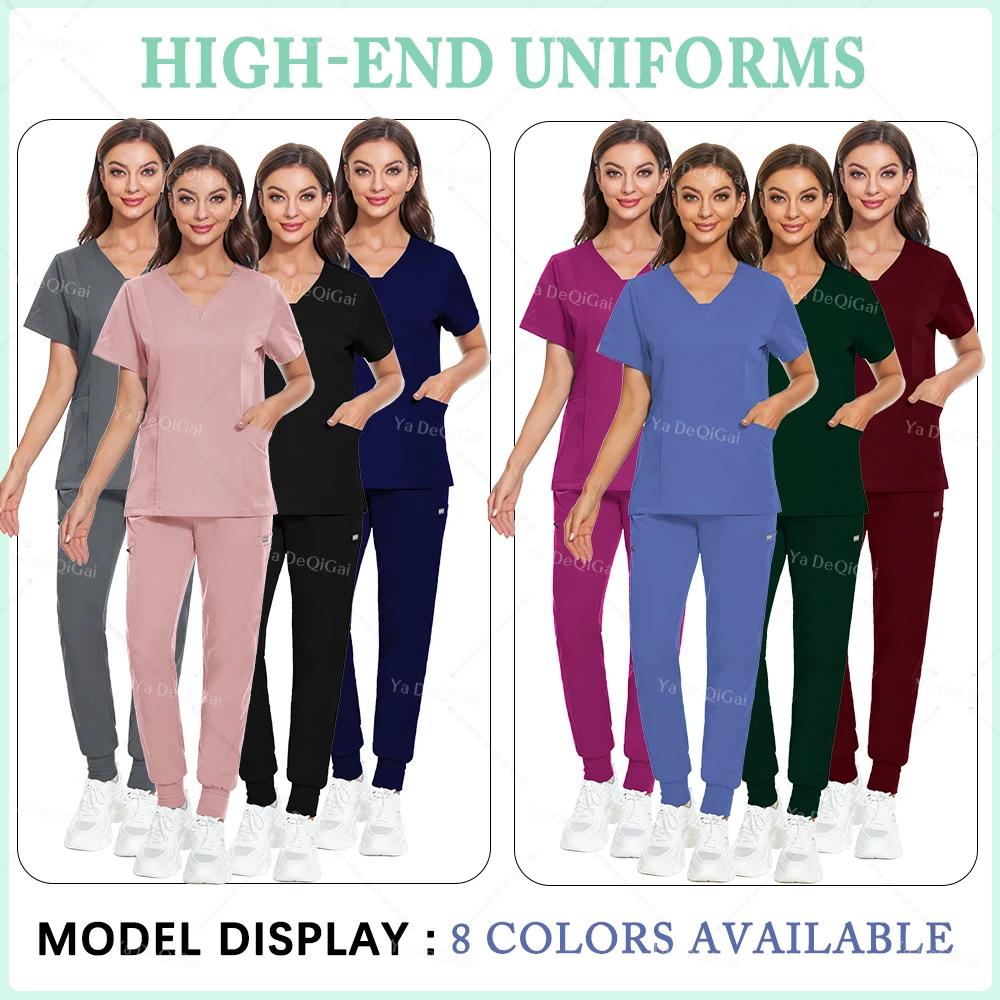 Classic Beautician Uniform Hospital Scrubs Set Nurse Accessories Medical Clothing For Women Dental Clinic Top+Pants Spa Workwear