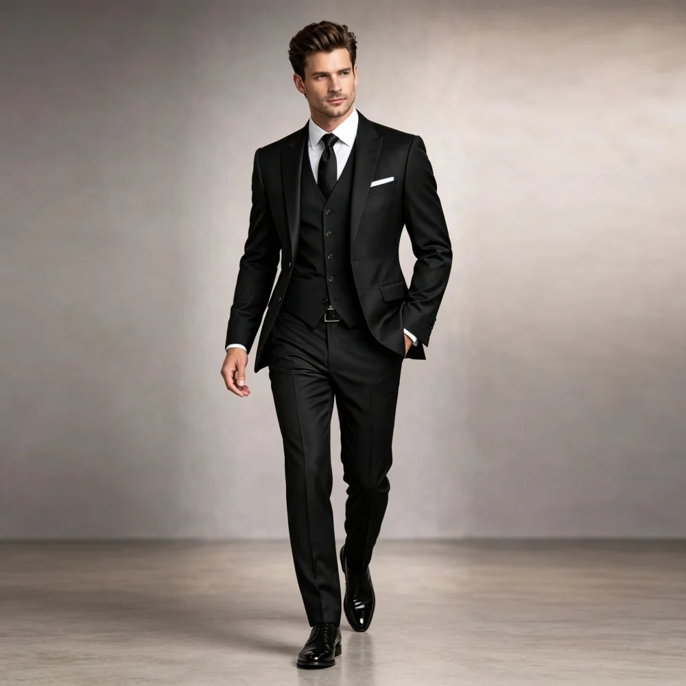 Classic Black 3PCS Men Tuxedo Single Breasted Vest Pants Set Notched Groom Suit For Wedding Banquet Formal Event Made to Measure