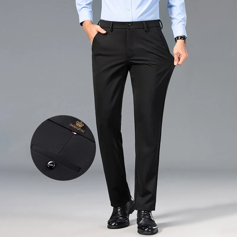 1-Pack Men's Professional Straight-Leg Stretch Formal Pants Non-Iron Comfortable Business Slacks Wrinkle-Resistant Loose Fit