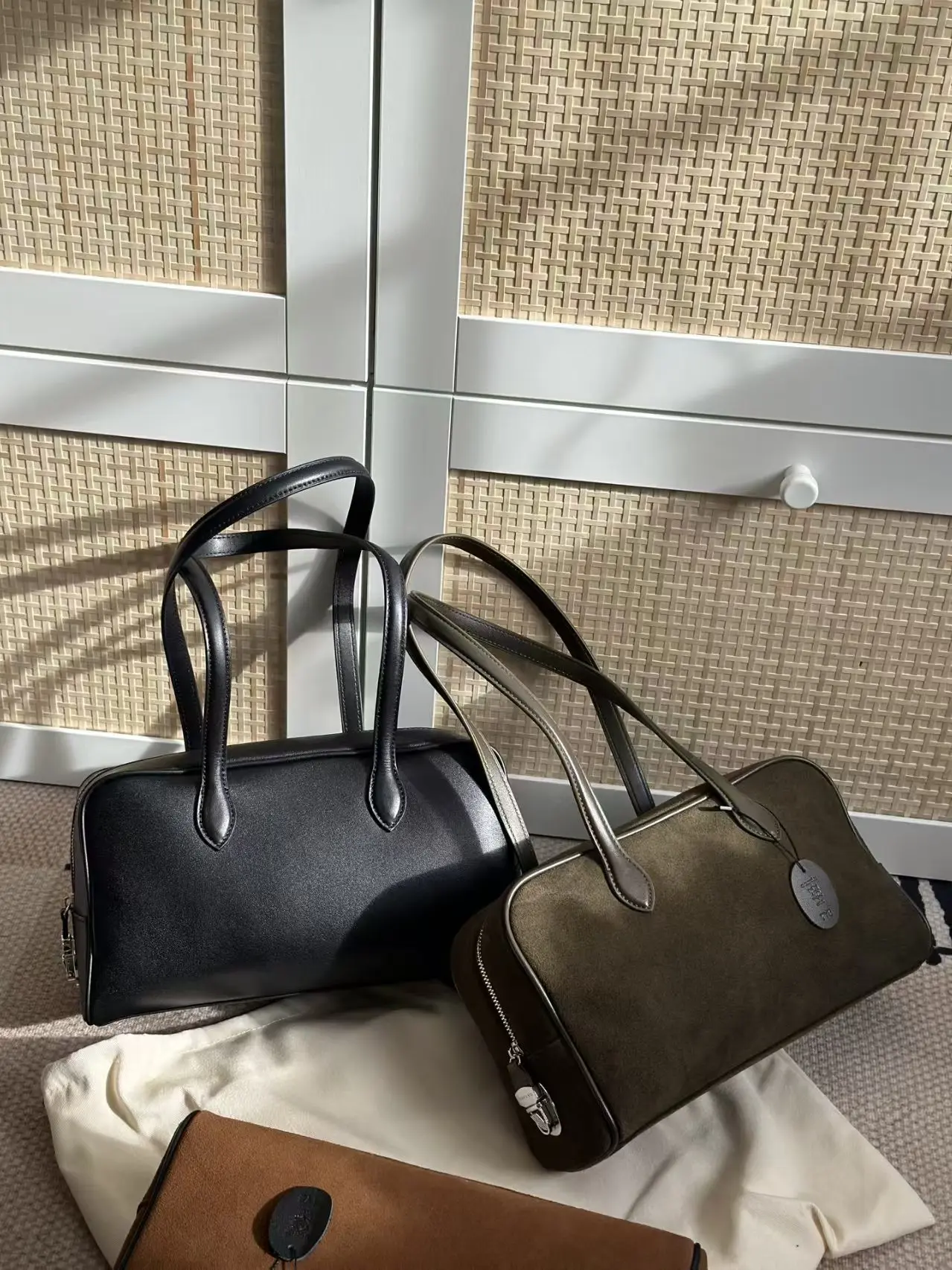 FIRMRANCH  Autumn/Winter Large Capacity Horizontal Square Long Handle Briefcase For Women Vintage Frosted Cowhide Shoulder Bag